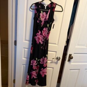 Leith Black Wrap Dress with Pink Floral Design